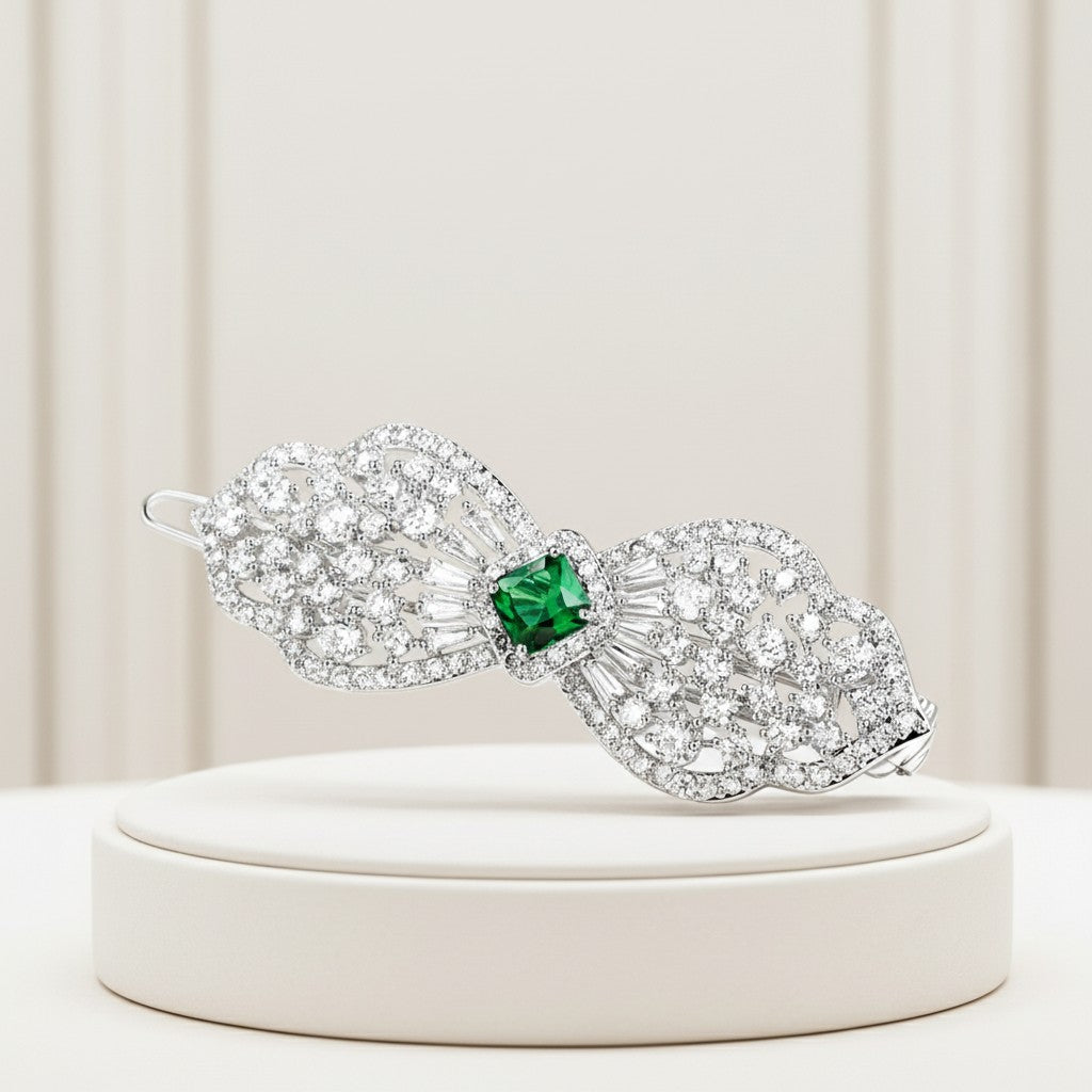 CUBIC ZIRCONIA COLLECTION - CRYSTAL EXTRAVAGANCE HAIR CLIP - CLIP764 EMERALD