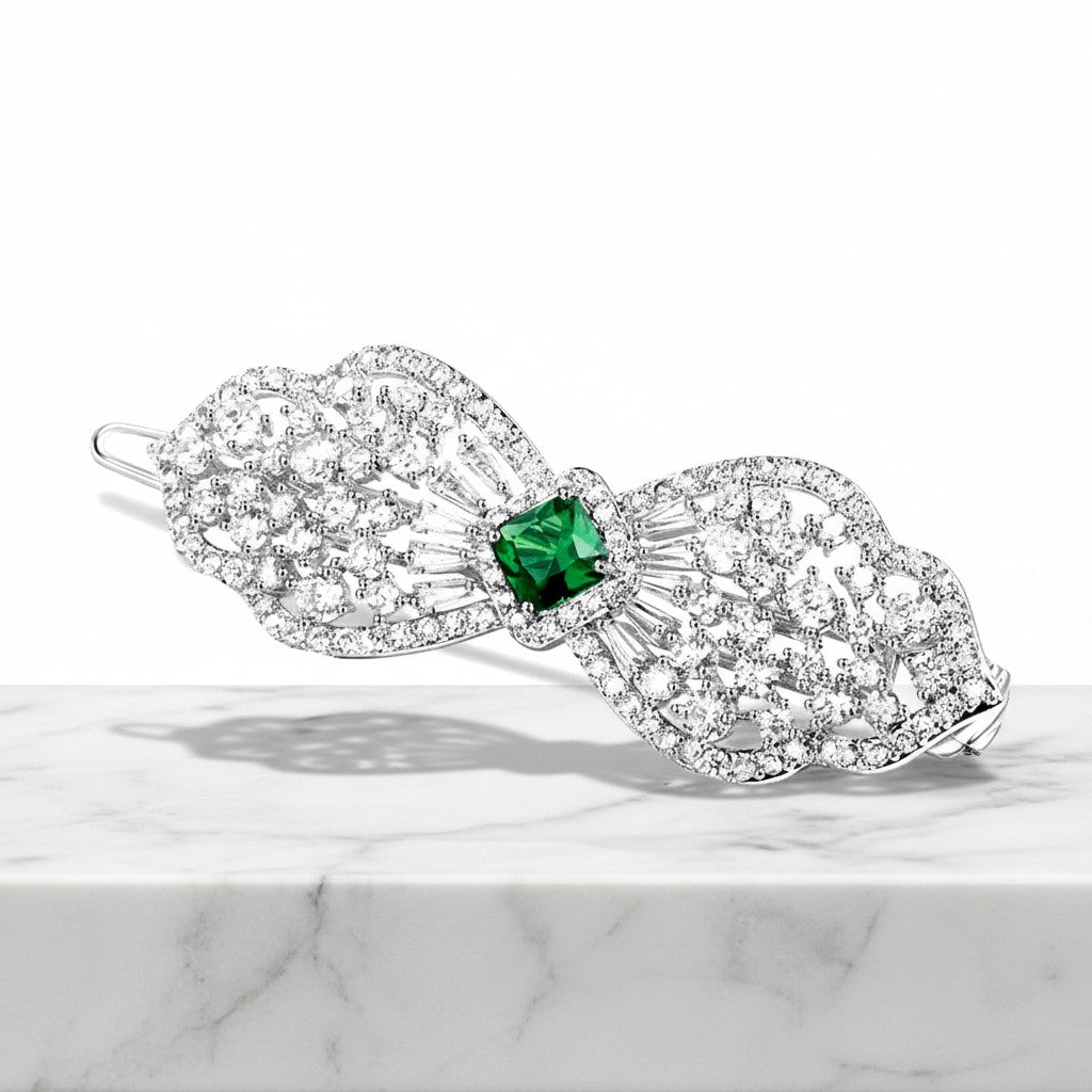 CUBIC ZIRCONIA COLLECTION - CRYSTAL EXTRAVAGANCE HAIR CLIP - CLIP764 EMERALD