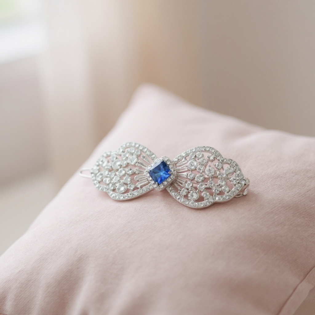 CUBIC ZIRCONIA COLLECTION - CRYSTAL EXTRAVAGANCE HAIR CLIP - CLIP764 SAPPHIRE