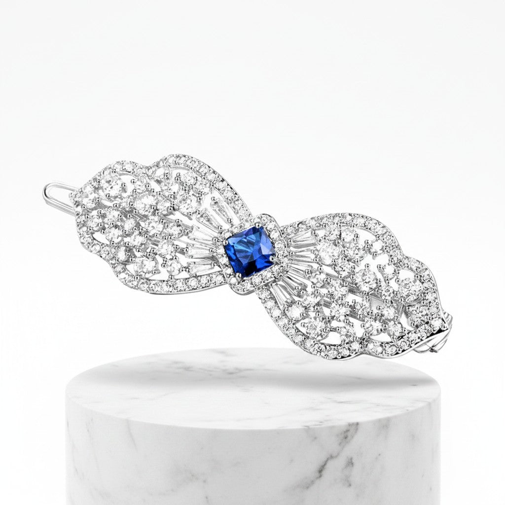 CUBIC ZIRCONIA COLLECTION - CRYSTAL EXTRAVAGANCE HAIR CLIP - CLIP764 SAPPHIRE