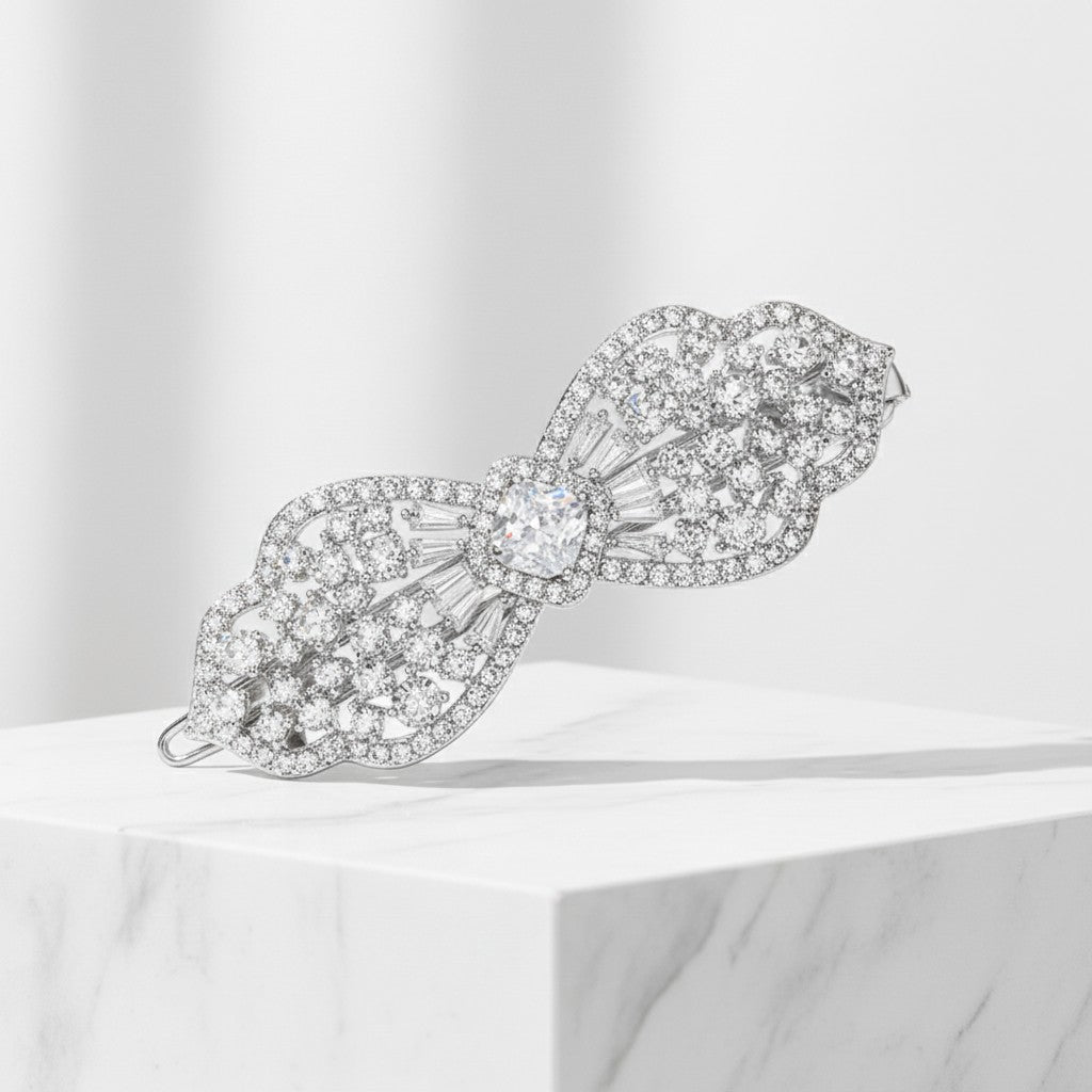 CUBIC ZIRCONIA COLLECTION - CRYSTAL EXTRAVAGANCE HAIR CLIP - CLIP764 SILVER