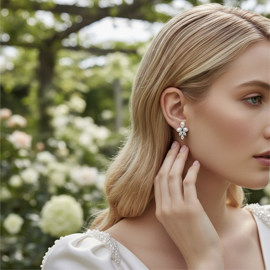 CUBIC ZIRCONIA COLLECTION - DAINTY FRESHWATER PEARL EARRINGS - CZER611