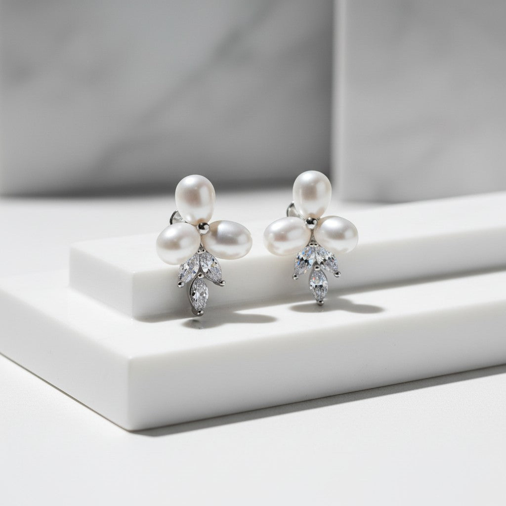 CUBIC ZIRCONIA COLLECTION - DAINTY FRESHWATER PEARL EARRINGS - CZER611
