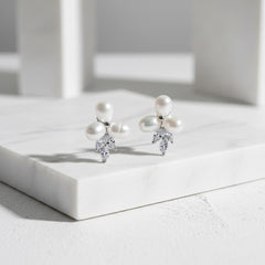 CUBIC ZIRCONIA COLLECTION - DAINTY FRESHWATER PEARL EARRINGS - CZER611
