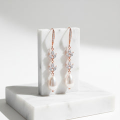 CUBIC ZIRCONIA COLLECTION - GRACEFUL PEARL DROP EARRINGS - CZER596 ROSE GOLD