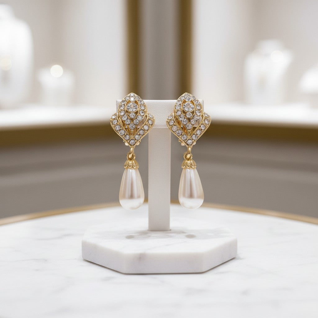 ATHENA COLLECTION - GOLD LUXE CLIP ON EARRINGS - CZER615