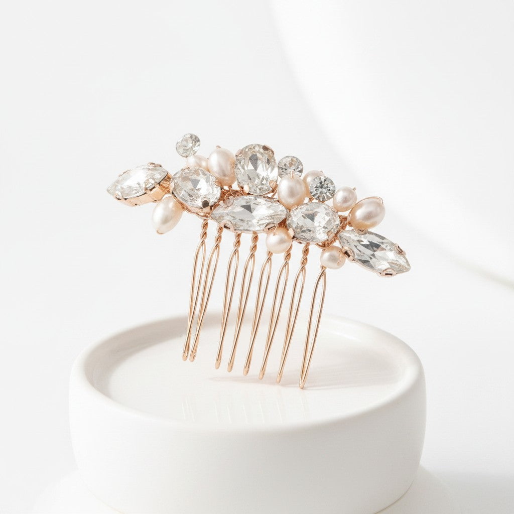ATHENA COLLECTION - PRETTY PETITE HAIR COMB - HC224 ROSE GOLD