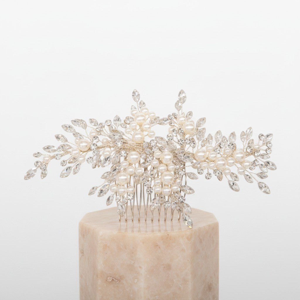 ATHENA COLLECTION - PEARLS OF EXTRAVAGANCE HEADPIECE - HC227 SILVER