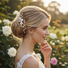 ATHENA COLLECTION - FLORAL JEWELLED HAIR COMB - HC218 GOLD