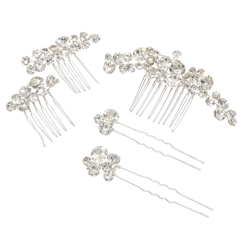ATHENA COLLECTION - LUSH CRYSTAL HAIR PINS - PIN53 SILVER
