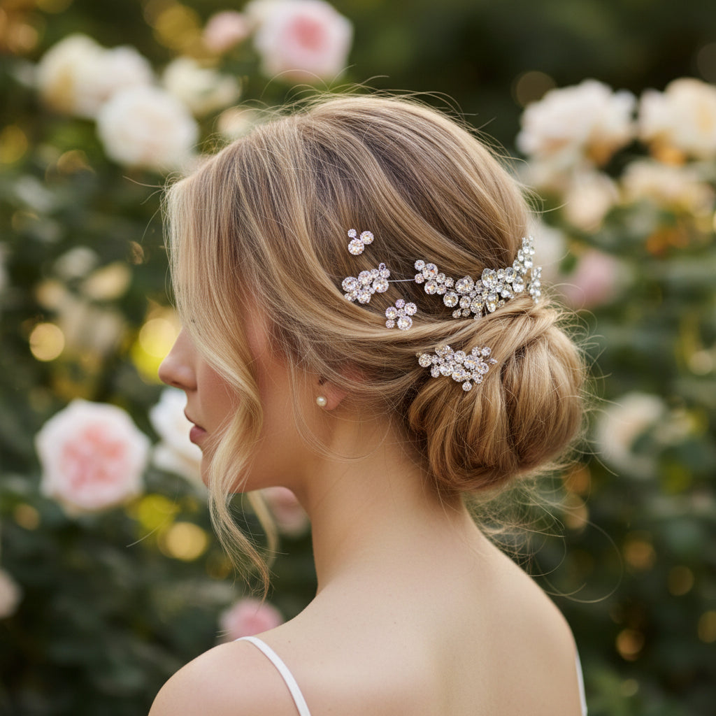 ATHENA COLLECTION - LUSH CRYSTAL HAIR PINS - PIN53 SILVER