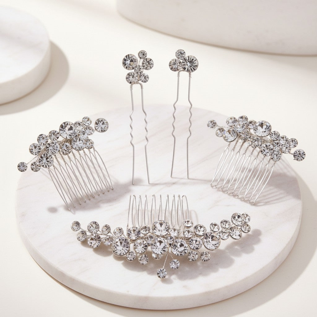 ATHENA COLLECTION - LUSH CRYSTAL HAIR PINS - PIN53 SILVER