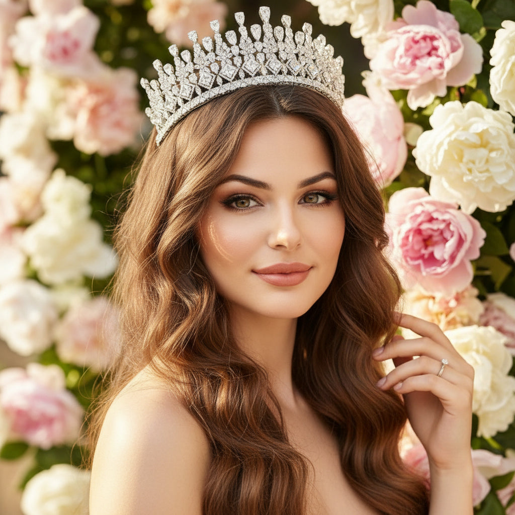 CUBIC ZIRCONIA COLLECTION - DAZZLING STATEMENT TIARA - AHB110