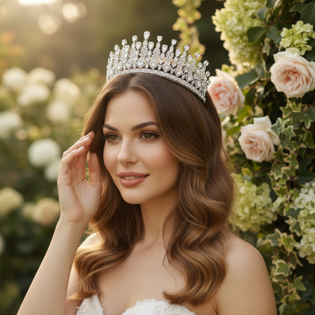 CUBIC ZIRCONIA COLLECTION - DAZZLING STATEMENT TIARA - AHB110