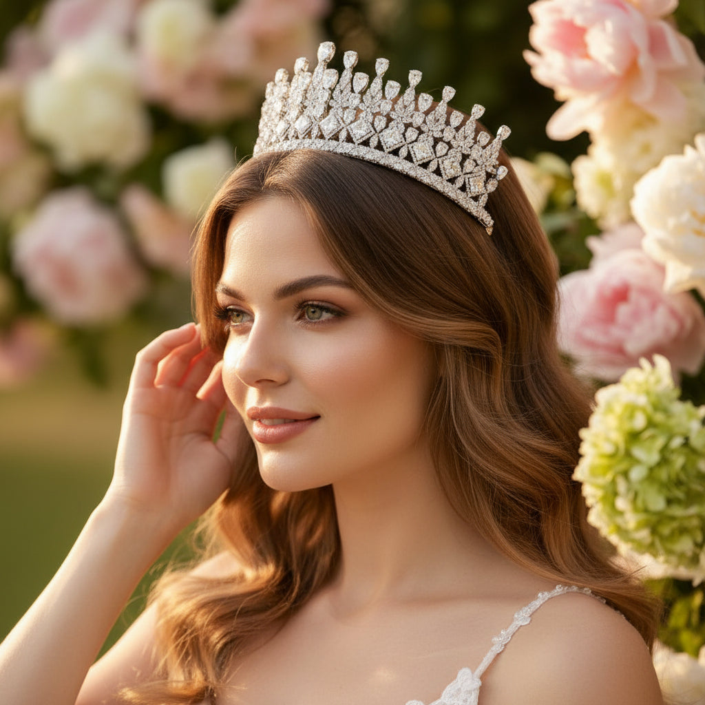 CUBIC ZIRCONIA COLLECTION - DAZZLING STATEMENT TIARA - AHB110