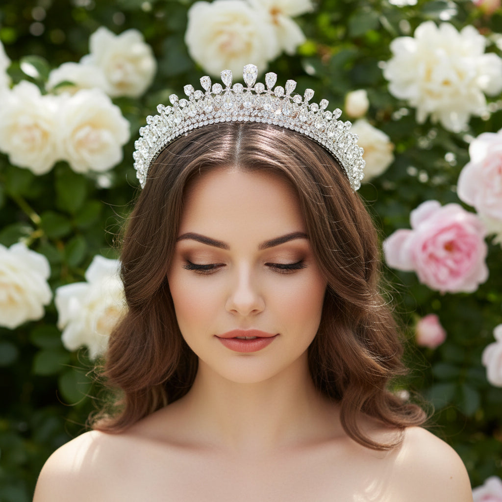 CUBIC ZIRCONIA COLLECTION - BEJEWELLED DECO TIARA - AHB113