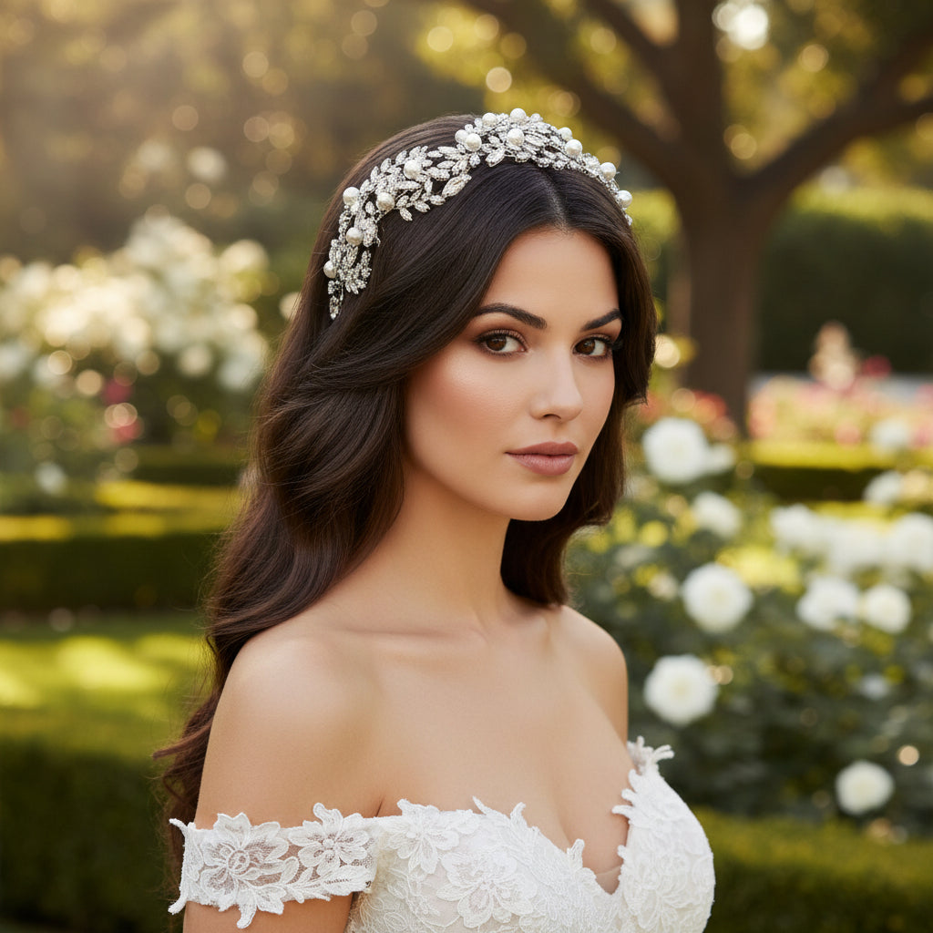 CUBIC ZIRCONIA COLLECTION - ENCHANTING PEARL HEADPIECE - AHB117