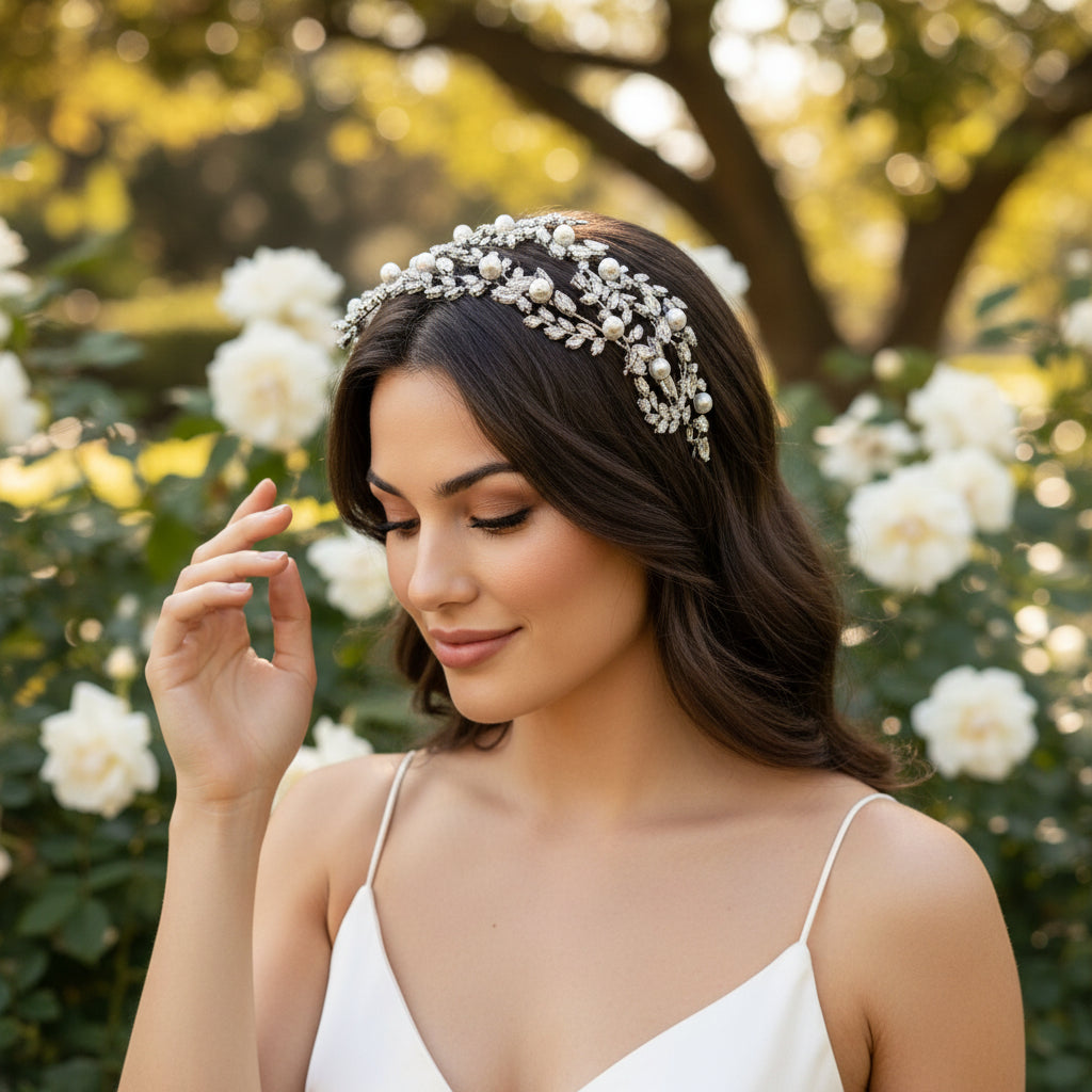 CUBIC ZIRCONIA COLLECTION - ENCHANTING PEARL HEADPIECE - AHB117
