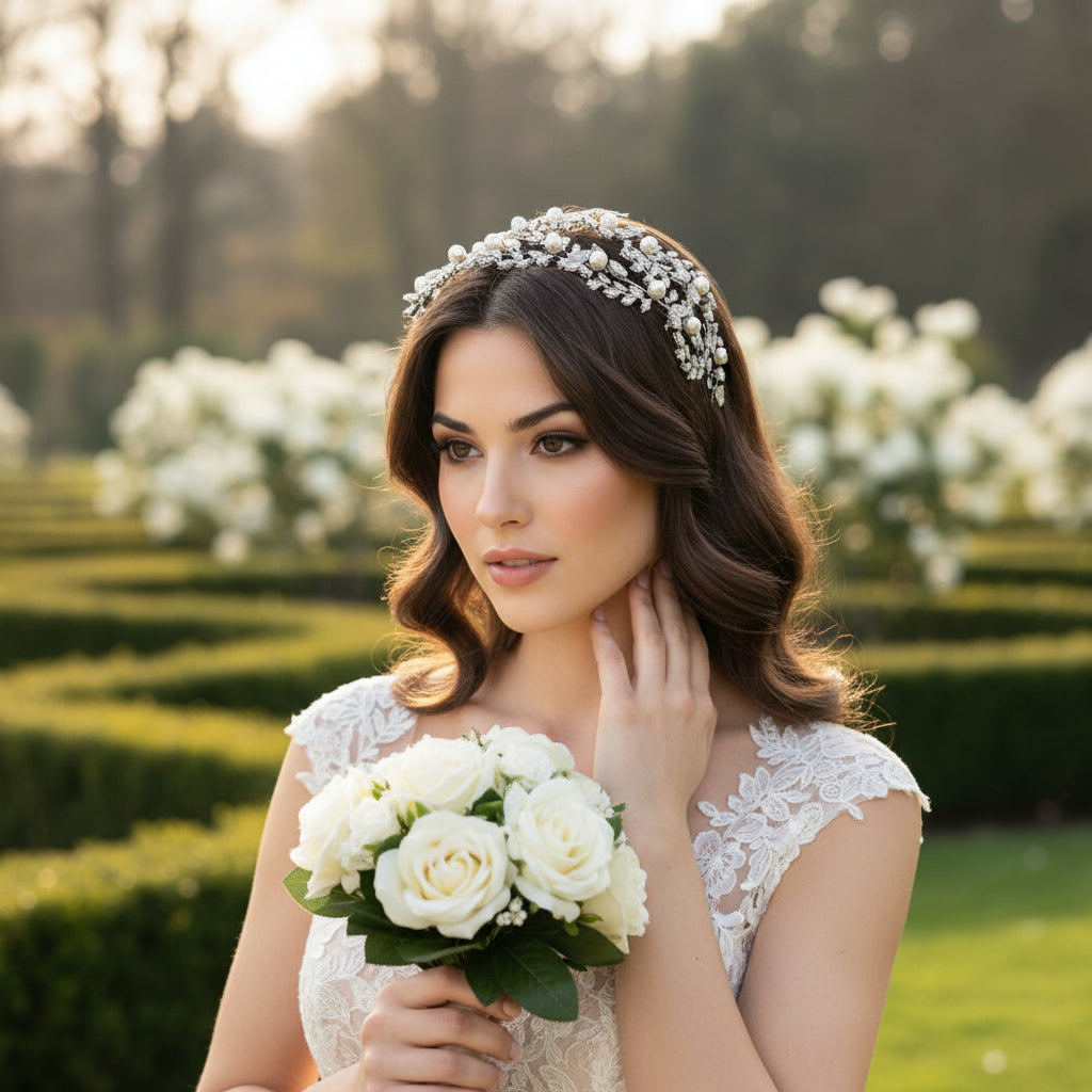 CUBIC ZIRCONIA COLLECTION - ENCHANTING PEARL HEADPIECE - AHB117