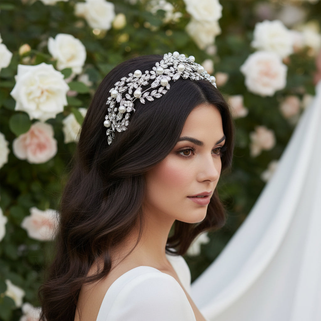 CUBIC ZIRCONIA COLLECTION - ENCHANTING PEARL HEADPIECE - AHB117