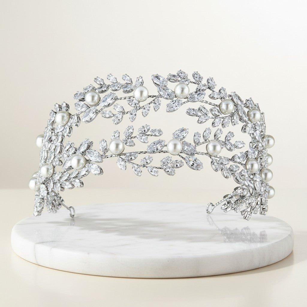 CUBIC ZIRCONIA COLLECTION - ENCHANTING PEARL HEADPIECE - AHB117