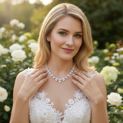 CUBIC ZIRCONIA COLLECTION - SHIMMERING STARLET NECKLACE SET - SILVER CZNK150