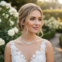 CUBIC ZIRCONIA COLLECTION - SHIMMERING STARLET NECKLACE SET - SILVER CZNK150