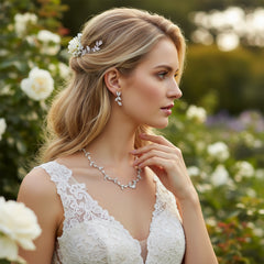 CUBIC ZIRCONIA COLLECTION - SIMPLY CHIC NECKLACE SET - CZNK152 SILVER