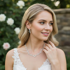 CUBIC ZIRCONIA COLLECTION - SIMPLY CHIC NECKLACE SET - CZNK152 SILVER