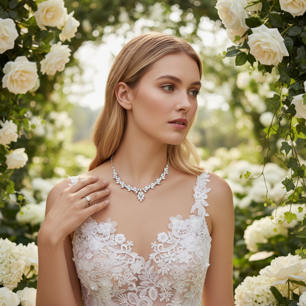CUBIC ZIRCONIA COLLECTION - GLITZY STARLET NECKLACE SET - CZNK154