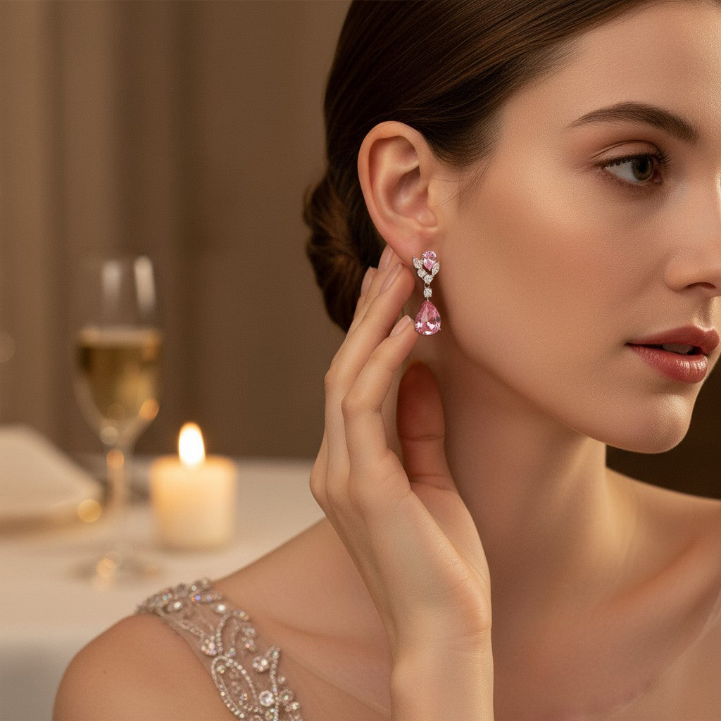 CUBIC ZIRCONIA COLLECTION - DAINTY DIAMOND DROP EARRINGS - CZER621 SAPPHIRE BLUE