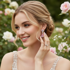 CUBIC ZIRCONIA COLLECTION - DAINTY DIAMOND DROP EARRINGS - CZER621PINK