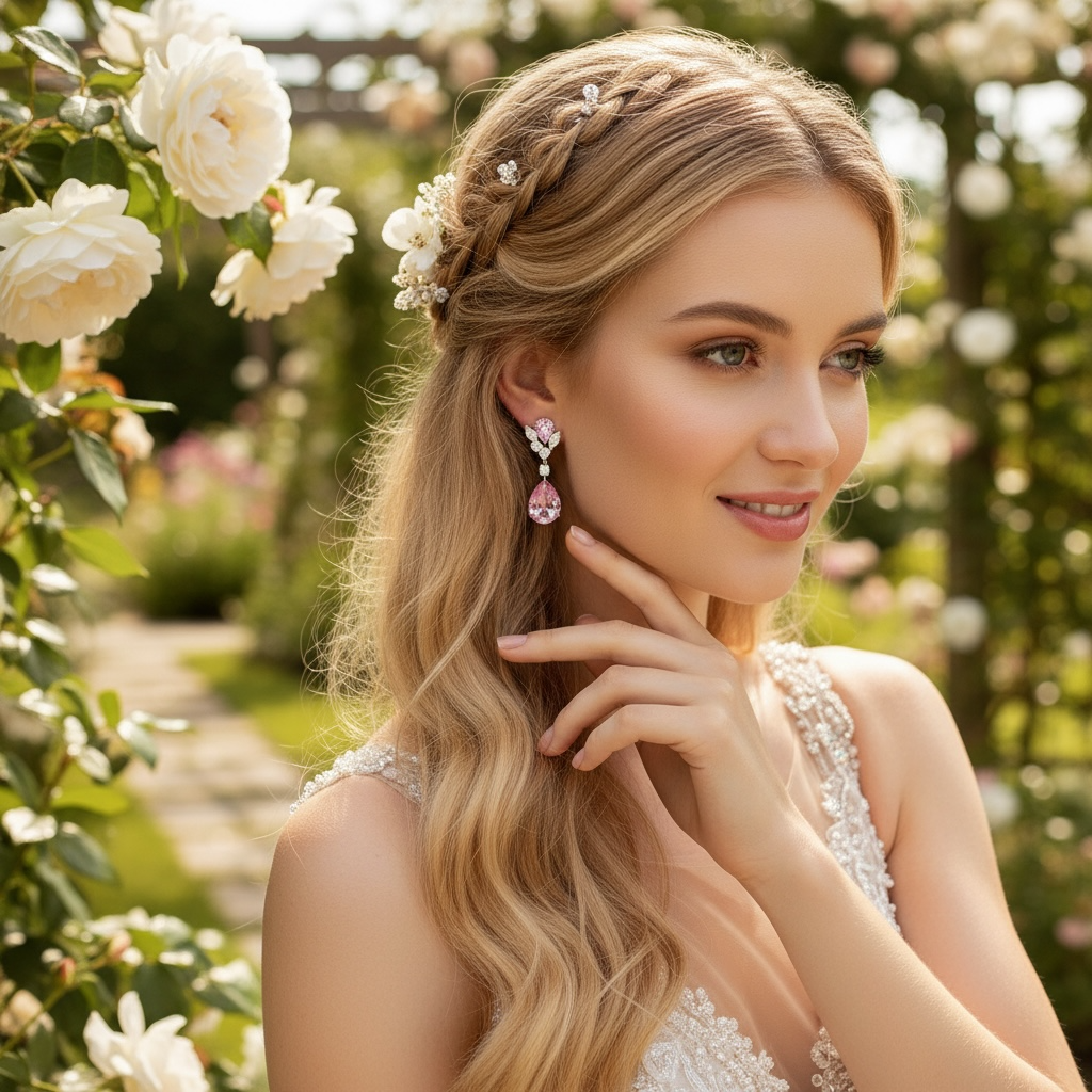 CUBIC ZIRCONIA COLLECTION - DAINTY DIAMOND DROP EARRINGS - CZER621PINK