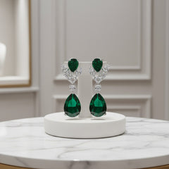 CUBIC ZIRCONIA COLLECTION - DAINTY DIAMOND DROP EARRINGS - CZER621 EMERALD