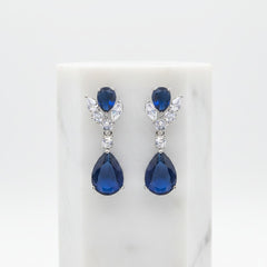 CUBIC ZIRCONIA COLLECTION - DAINTY DIAMOND DROP EARRINGS - CZER621 SAPPHIRE BLUE