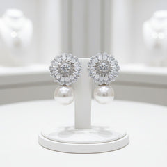 CUBIC ZIRCONIA COLLECTION - DAZZLING PEARL EARRINGS - CZER617 SILVER