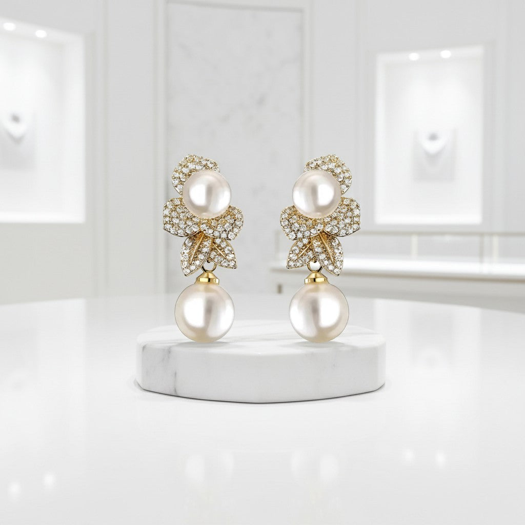 CUBIC ZIRCONIA COLLECTION - VINTAGE SPARKLE EARRINGS - CZER619 GOLD