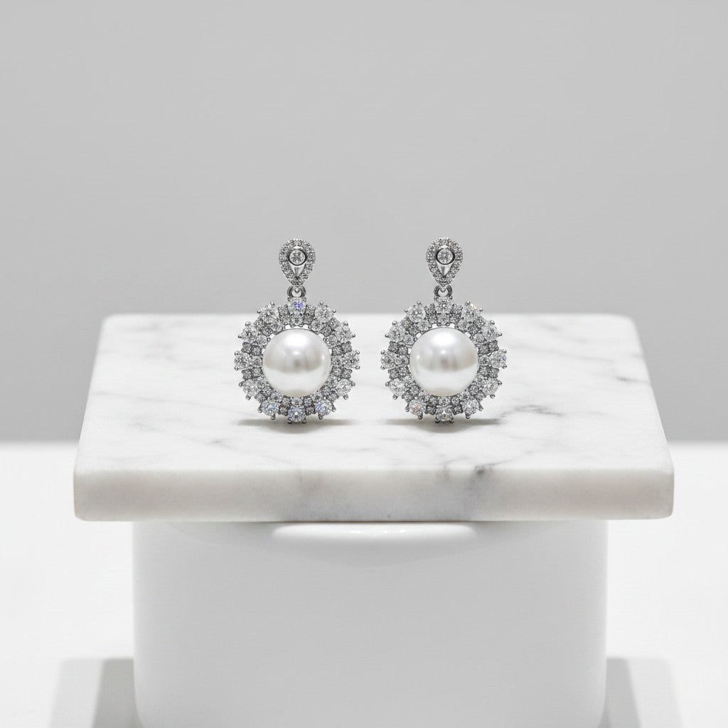 CUBIC ZIRCONIA COLLECTION -ELEGANCE OF  PEARL EARRINGS - CZER622