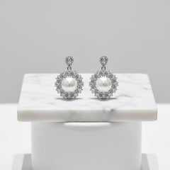 CUBIC ZIRCONIA COLLECTION -ELEGANCE OF  PEARL EARRINGS - CZER622
