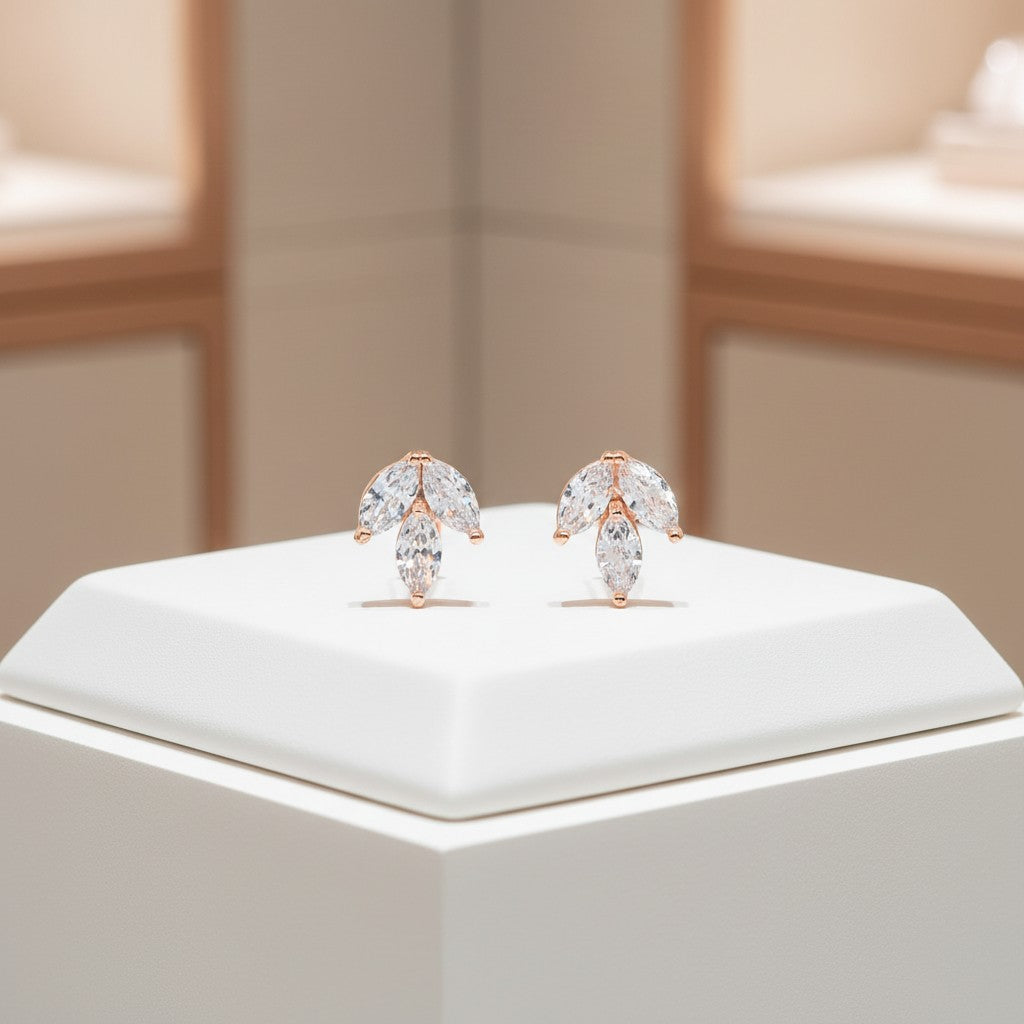 CUBIC ZIRCONIA COLLECTION - DAINTY GEM EARRINGS -CZER623 ROSE GOLD