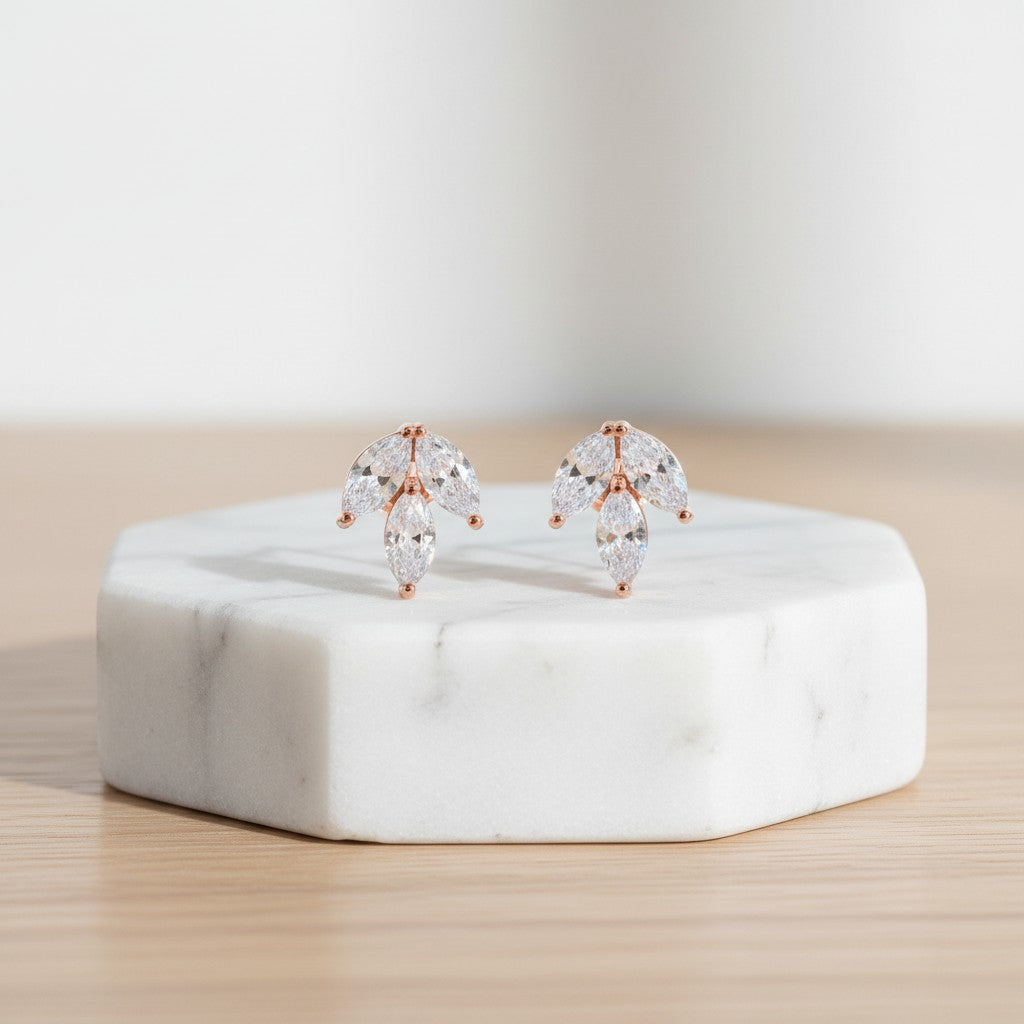 CUBIC ZIRCONIA COLLECTION - DAINTY GEM EARRINGS -CZER623 ROSE GOLD
