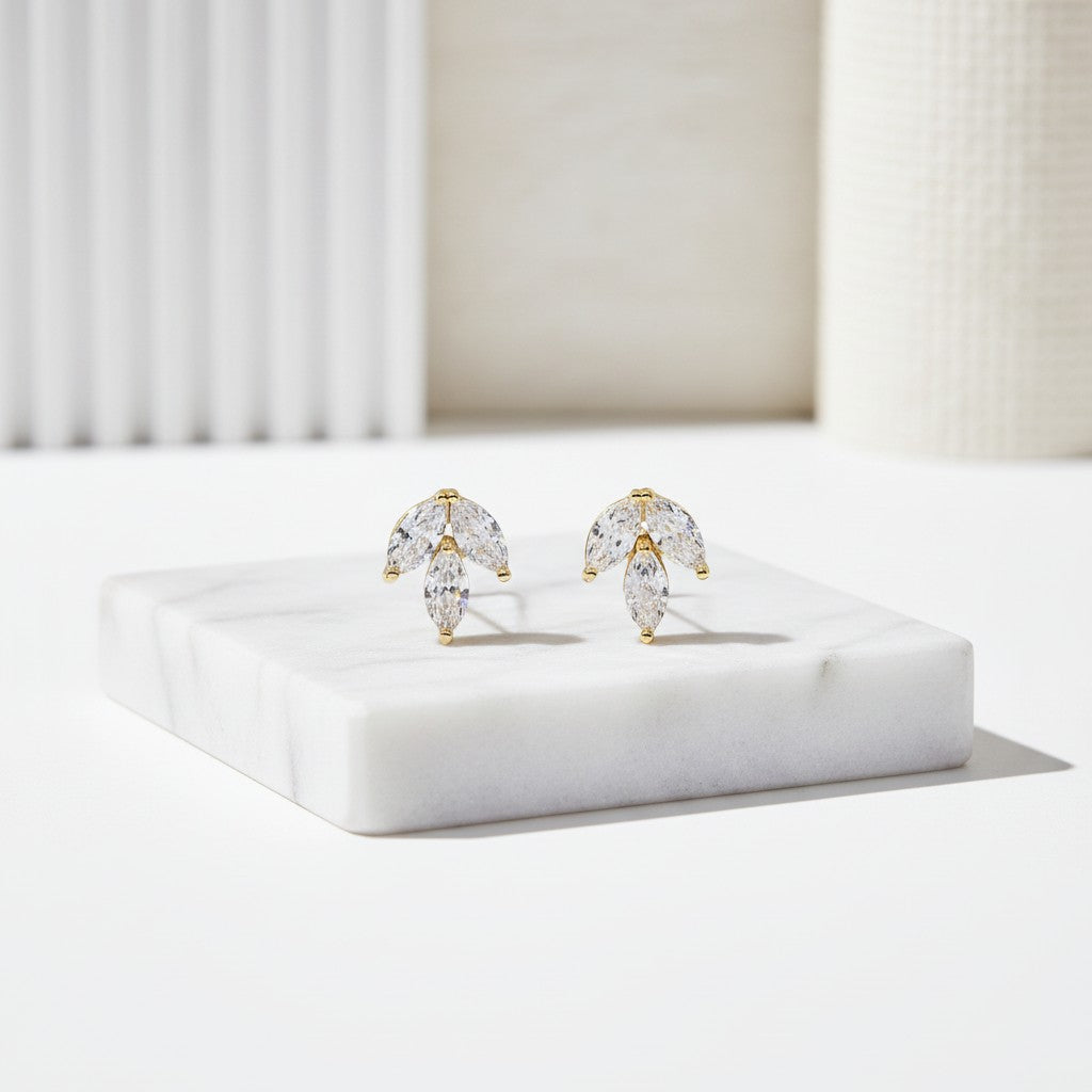 CUBIC ZIRCONIA COLLECTION - DAINTY GEM EARRINGS -CZER623 GOLD