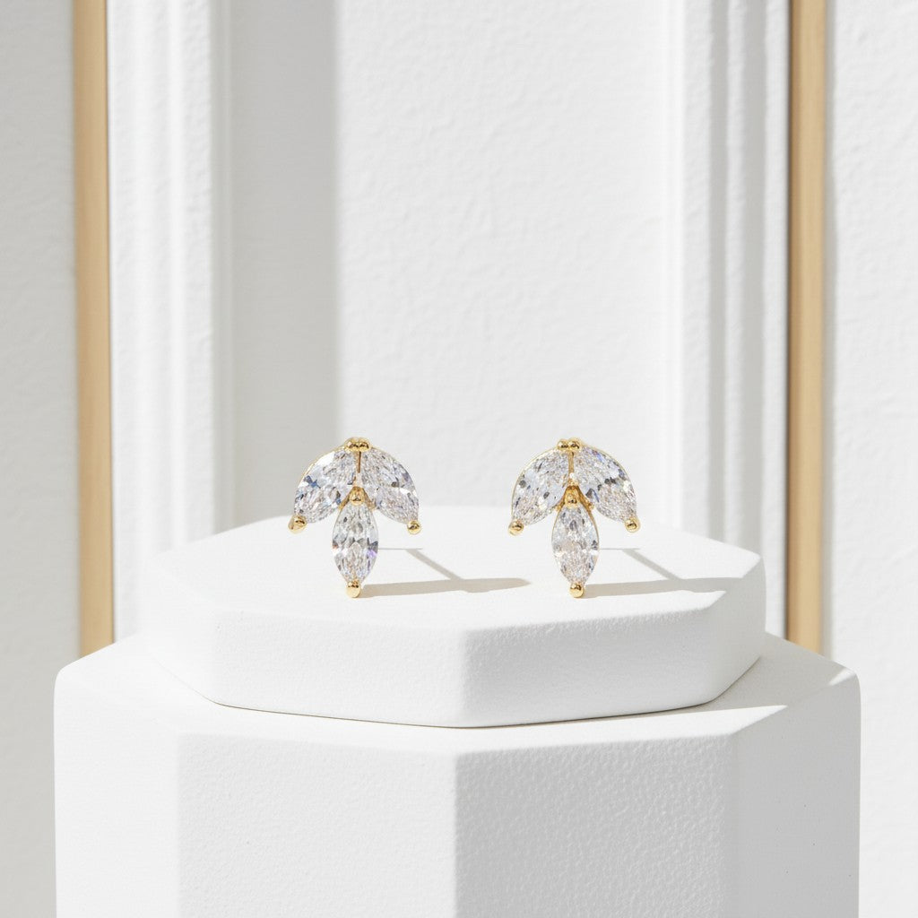CUBIC ZIRCONIA COLLECTION - DAINTY GEM EARRINGS -CZER623 GOLD