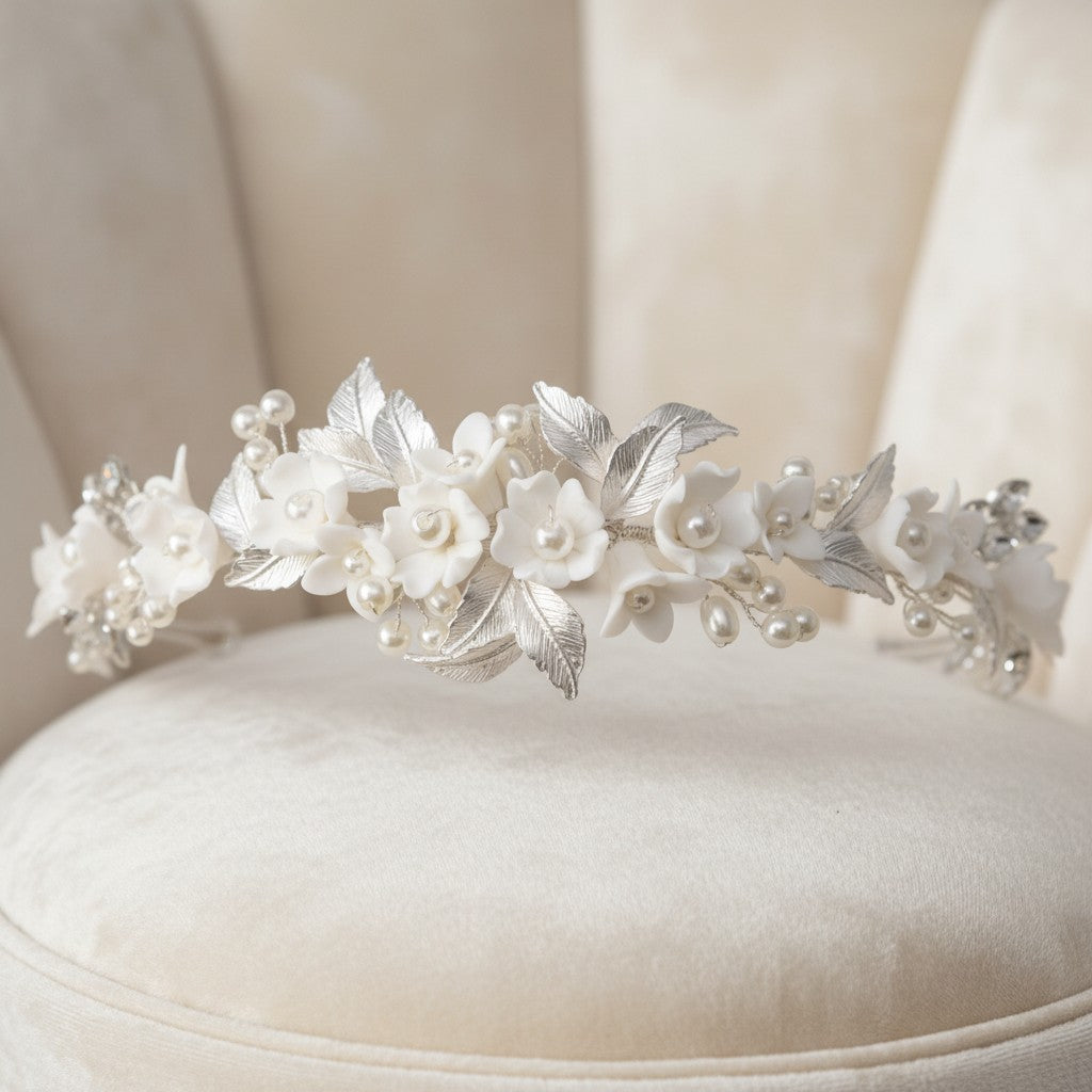 ATHENA COLLECTION - EXQUISITE PEARLIE HEADBAND - AHB121 SILVER