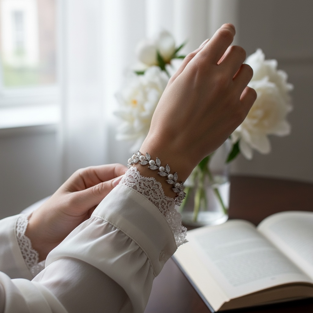 CUBIC ZIRCONIA COLLECTION - EXQUISITE STARLET BRACELET - CZBR128 PEARL