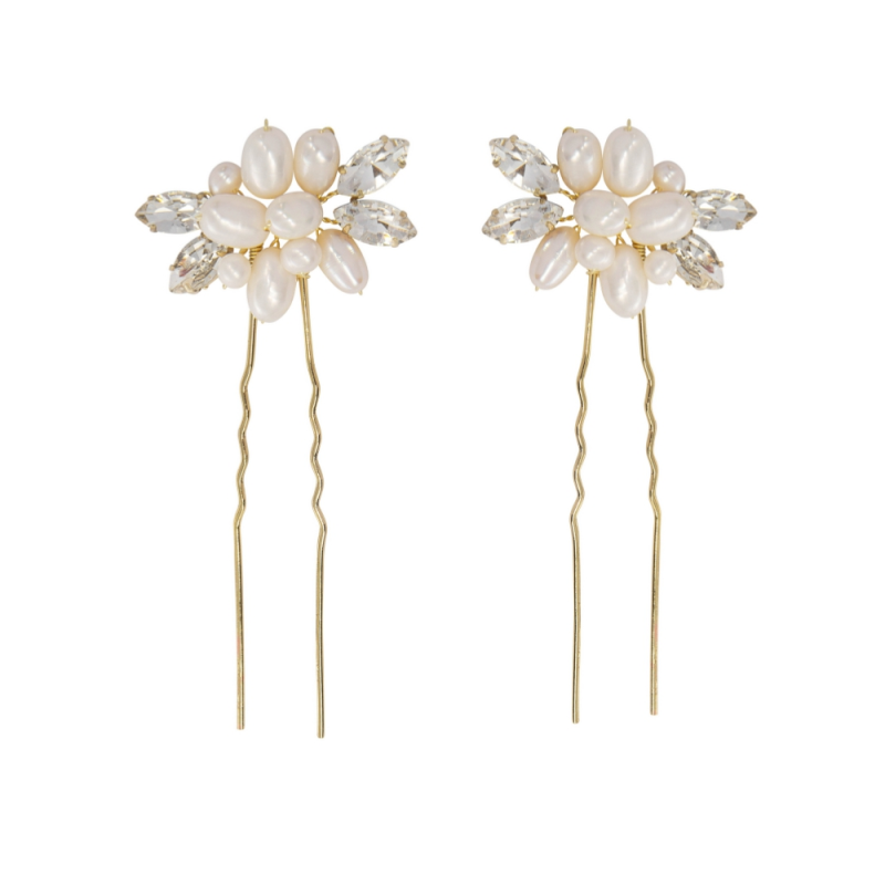 ATHENA COLLECTION - DIVINE PEARL HAIR PINS - (PAIR) PIN 47 GOLD
