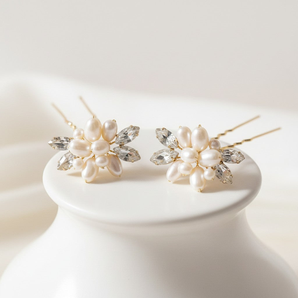 ATHENA COLLECTION - DIVINE PEARL HAIR PINS - (PAIR) PIN 47 GOLD