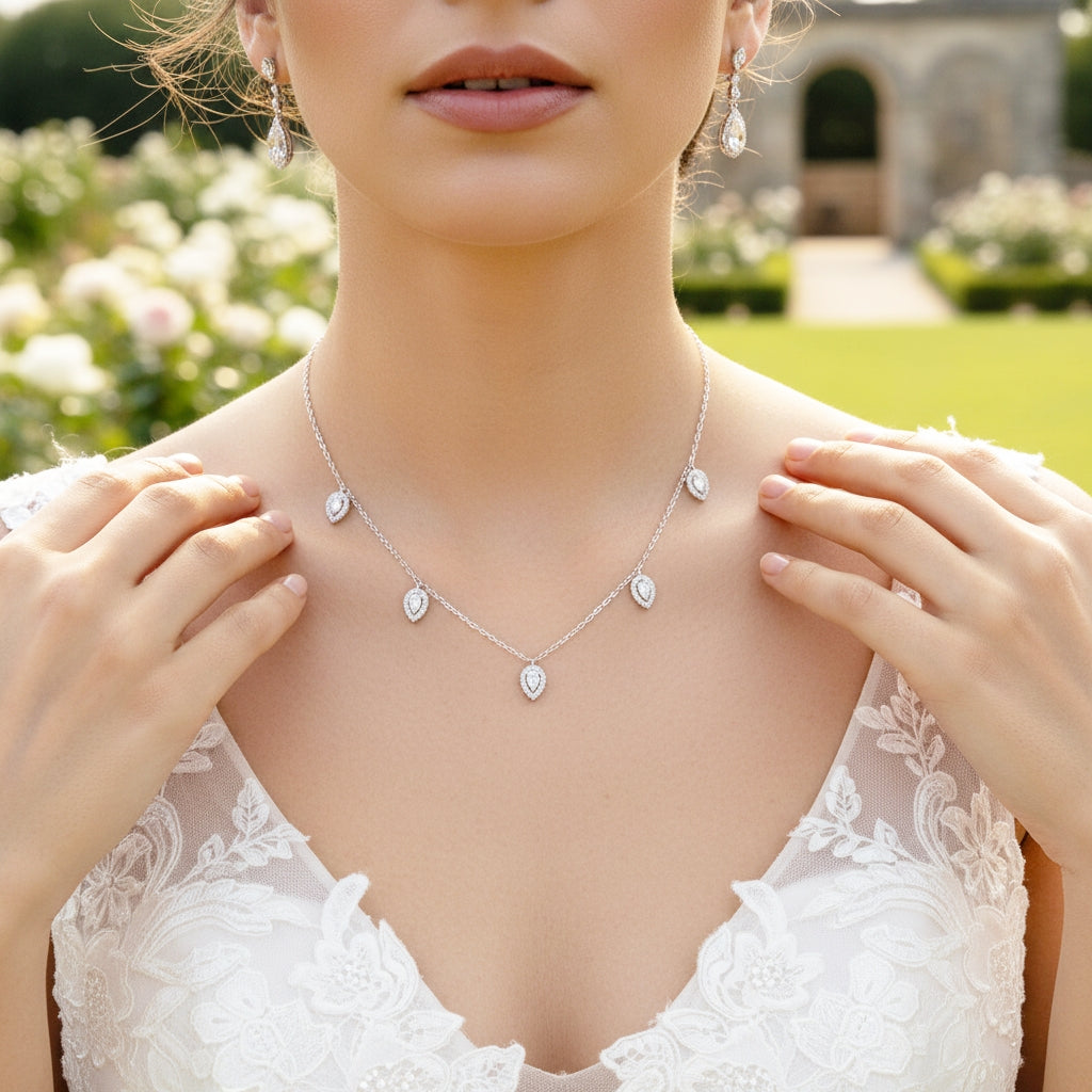 CUBIC ZIRCONIA COLLECTION - CRYSTAL DROP NECKLACE SET - CZNK116