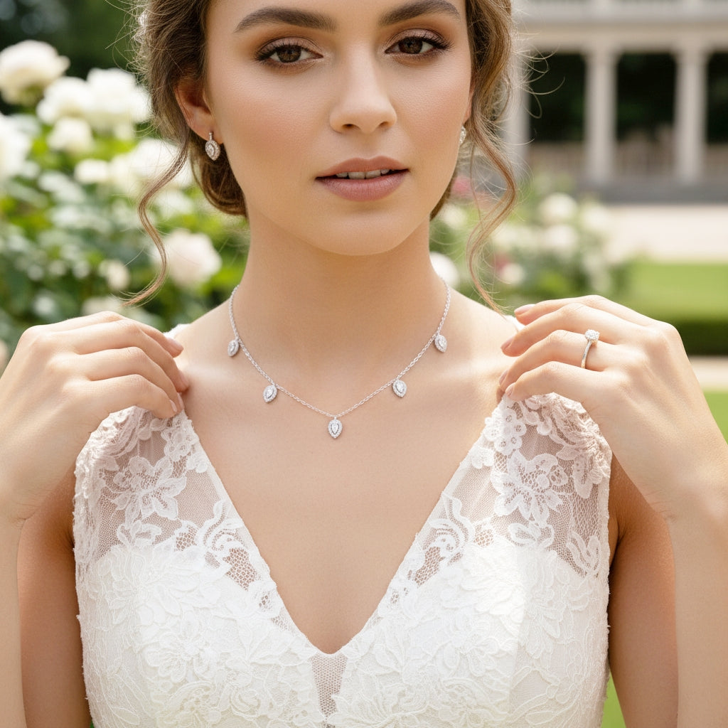 CUBIC ZIRCONIA COLLECTION - CRYSTAL DROP NECKLACE SET - CZNK116