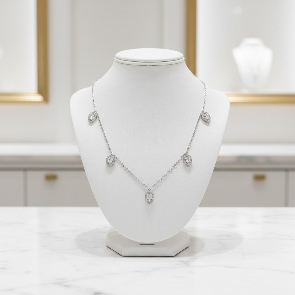 CUBIC ZIRCONIA COLLECTION - CRYSTAL DROP NECKLACE - CZNK116 - SILVER